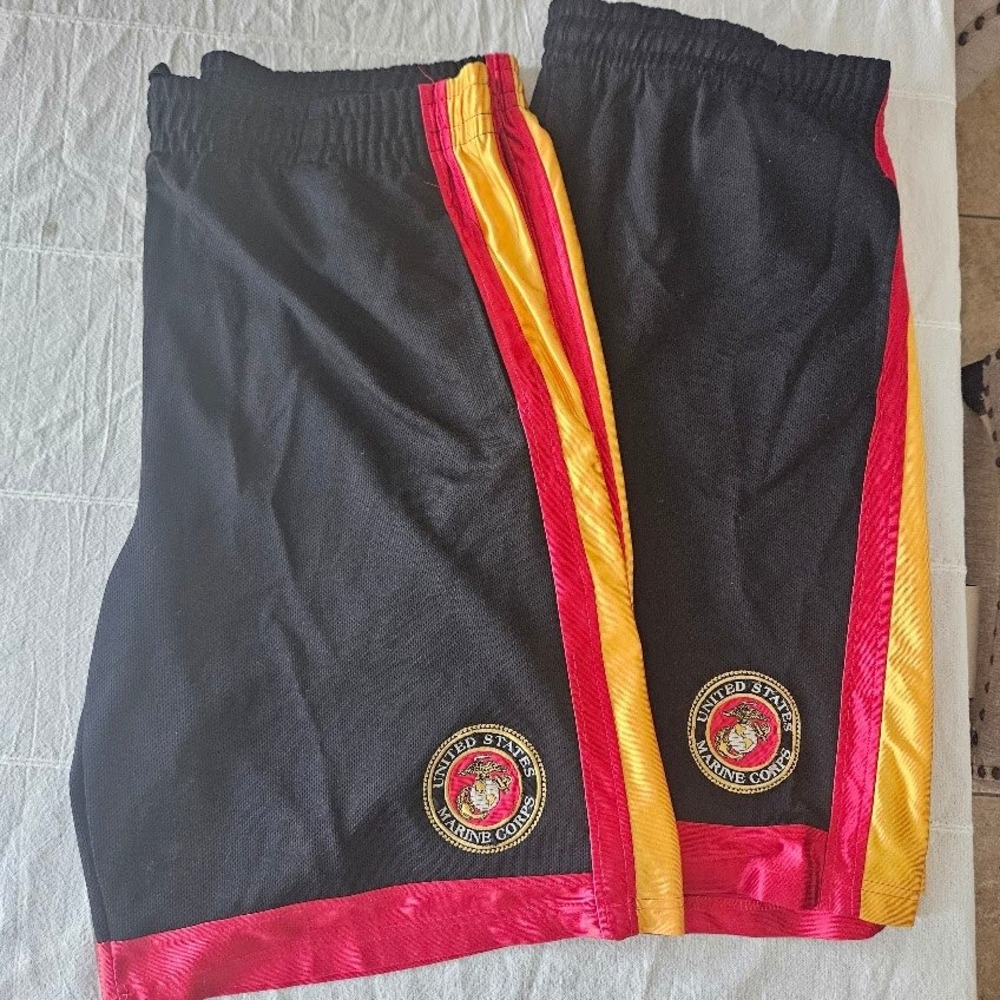 Rapid Dominance US Marine Corps USMC Mesh Athletic Shorts Black Red Gold Mens XL